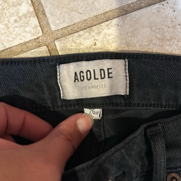 AGOLDE Toni Mid-Rise Slim Straight Jeans 26 Washed Black - Picture 3 of 9